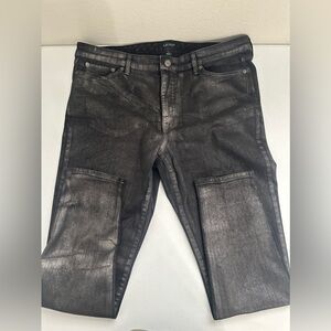 Lauren Ralph Lauren Women’s Mid Rise Metallic Coated Skinny Jeans Grey Size 16
